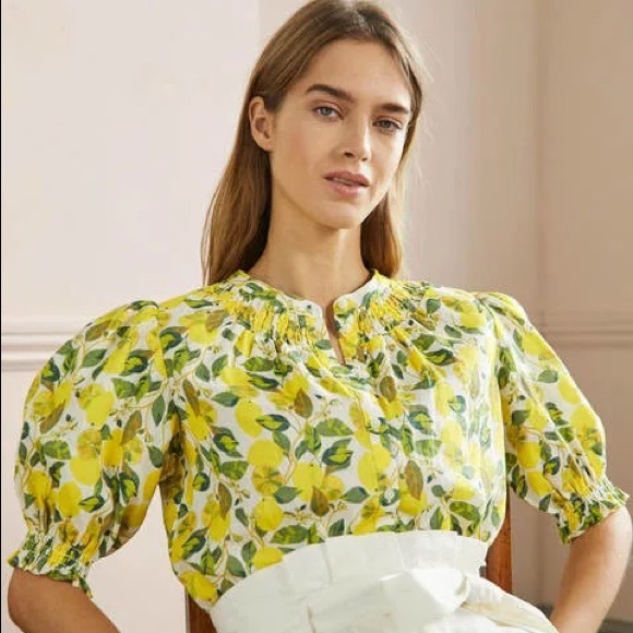 Boden Tops - Smocked Short Sleeve Blouse Lemon